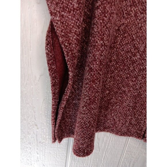 Hummingbird Women's One Size Hooded Poncho Shrug Jacket Maroon Marled Zip Front - Picture 3 of 7